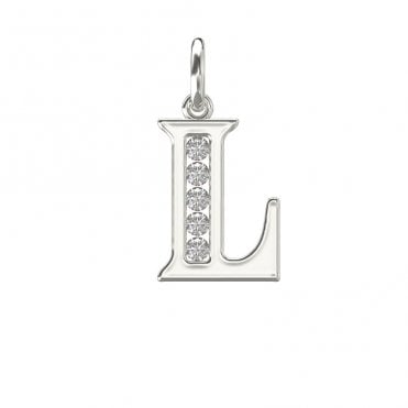 Silver Block Initial L Cubic Zirconia Pendant & 18" Chain