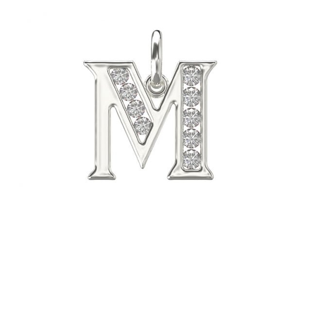 Eternity Silver Block Initial M Cubic Zirconia Pendant & 18