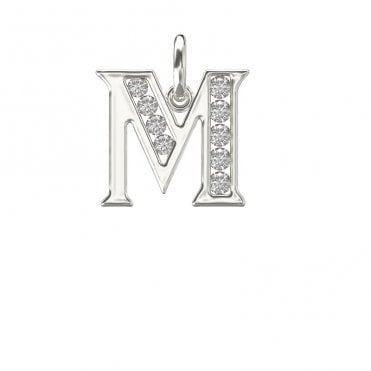 Silver Block Initial M Cubic Zirconia Pendant & 18" Chain