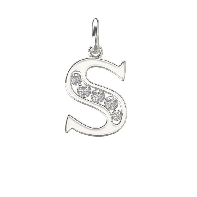 Eternity Silver Block Initial S Cubic Zirconia Pendant & 18