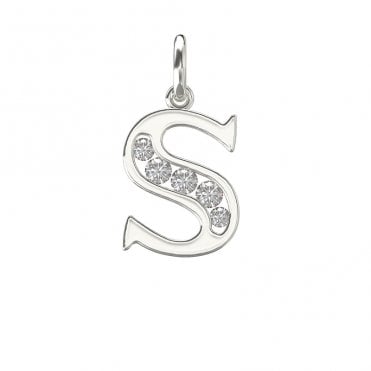 Silver Block Initial S Cubic Zirconia Pendant & 18" Chain