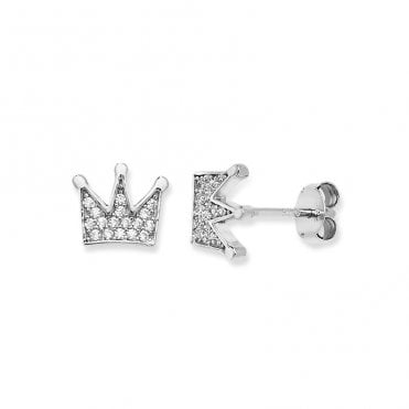 Silver Crown Cubic Zirconia Stud Earrings