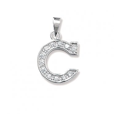 Silver Cubic Zirconia Initial C Pendant & 18'' Chain
