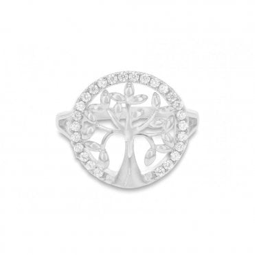 Silver CZ Tree of Life Ring Size K