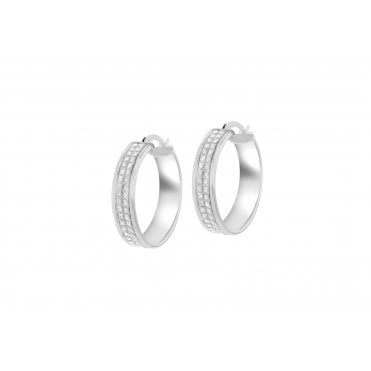 Silver Double Row Moondust Creole Earrings