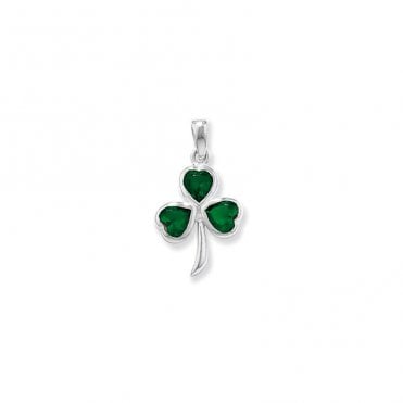 Silver Green Shamrock Pendant & Chain