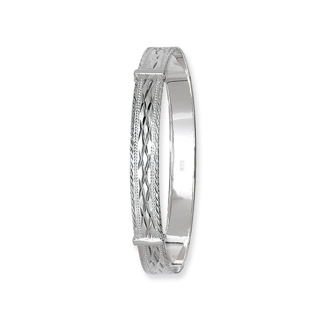 Eternity Silver Ladies Broad Diamond Cut Patterned Expanding Bangle