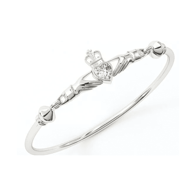 Eternity Silver Ladies Cubic Zirconia Claddagh Bangle