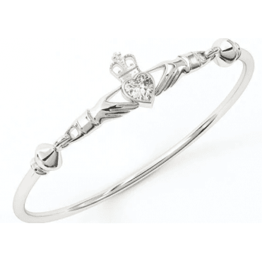 Silver Ladies Cubic Zirconia Claddagh Bangle