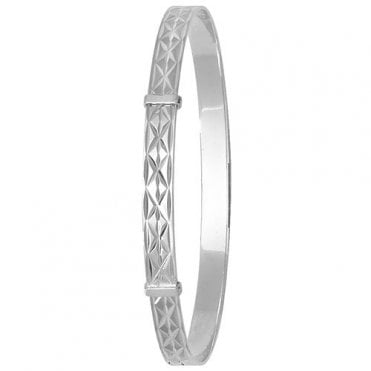 Silver Ladies Diamond Cut Expanding Expanding Bangle.