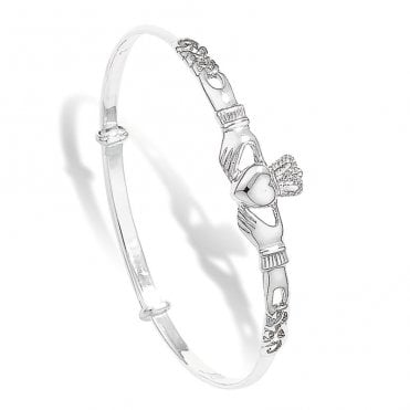 Silver Ladies Expanding Claddagh Bangle