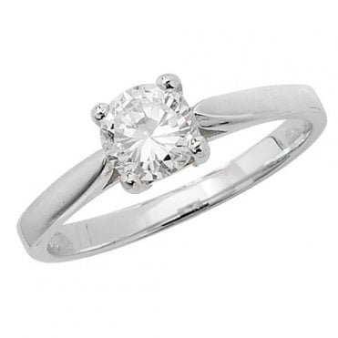Silver Lds CZ Solitaire Ring L