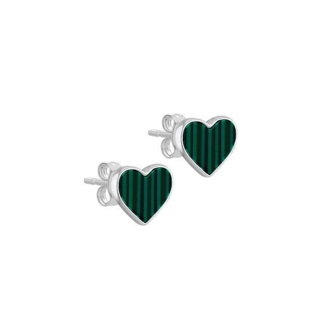 Eternity Silver Malachite Heart Stud Earrings