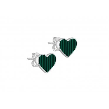Silver Malachite Heart Stud Earrings