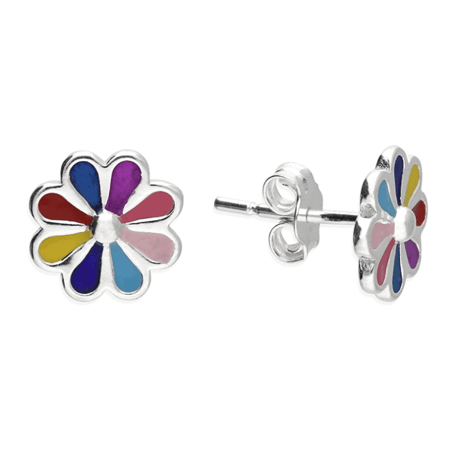 Eternity Silver Multi Colour Flower Stud Earrings