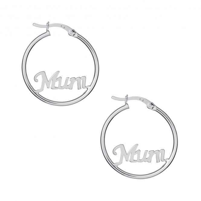 Eternity Silver MUM Hoop Earrings