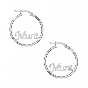Silver MUM Hoop Earrings