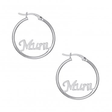 Silver MUM Hoop Earrings