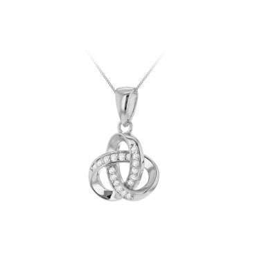 Silver Rhodium Plated Cubic Zirconia Knot Pendant & 18'' Chain