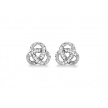 Silver Rhodium Plated Cubic Zirconia Knot Stud Earrings