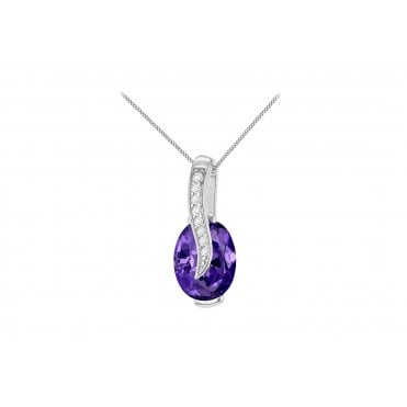 Silver Rhodium Plated Lilac Cubic Zirconia Pendant & 18'' Chain