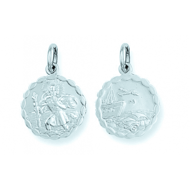 Silver Small Round Fluted St Christopher Pendant & Chain