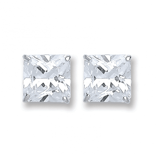 Eternity Silver Square CZ Stud Earrings