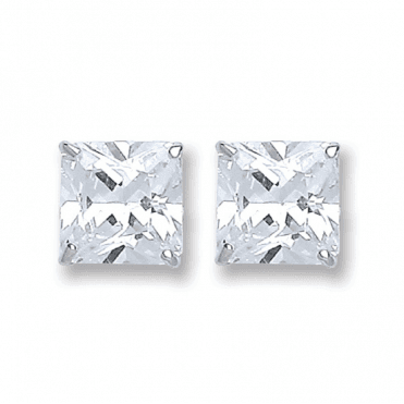 Silver Square CZ Stud Earrings