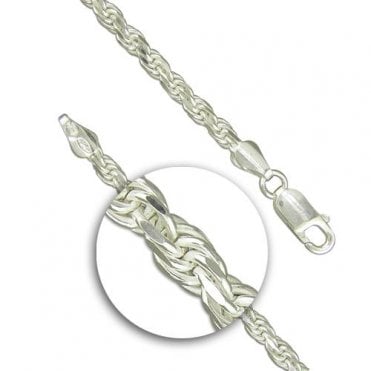 Sterling Silver 18'' Solid Diamond Cut Rope Chain