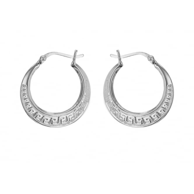 Eternity Sterling Silver 22mm Greek Key Creole Hoop Earrings