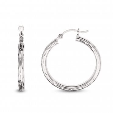 Sterling Silver 28mm Diamond Cut Creole Hoop Earrings