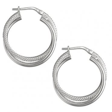 Sterling Silver 30mm Textured Twisted Hoop Earrings