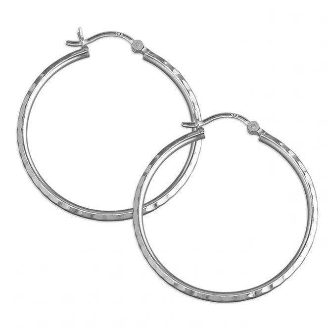 Eternity Sterling Silver 35mm Diamond Cut Faceted Hoop Earrings