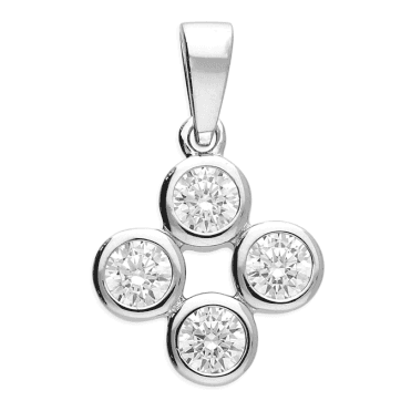 Sterling Silver 4 Cubic Zirconia Pendant & 18" Chain