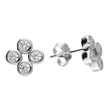 Sterling Silver 4 Cubic Zirconia Stud Earrings