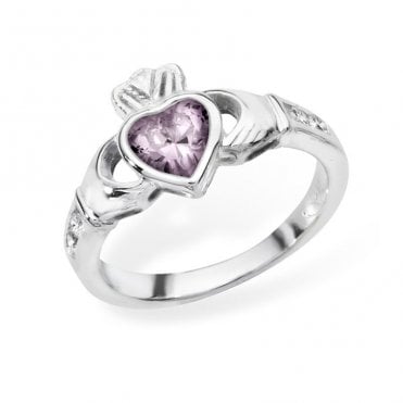 Sterling Silver Alexandrite June Claddagh Ring Size Q