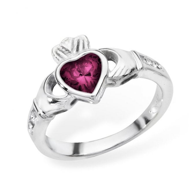 Eternity Sterling Silver Amethyst February Claddagh Ring Size M