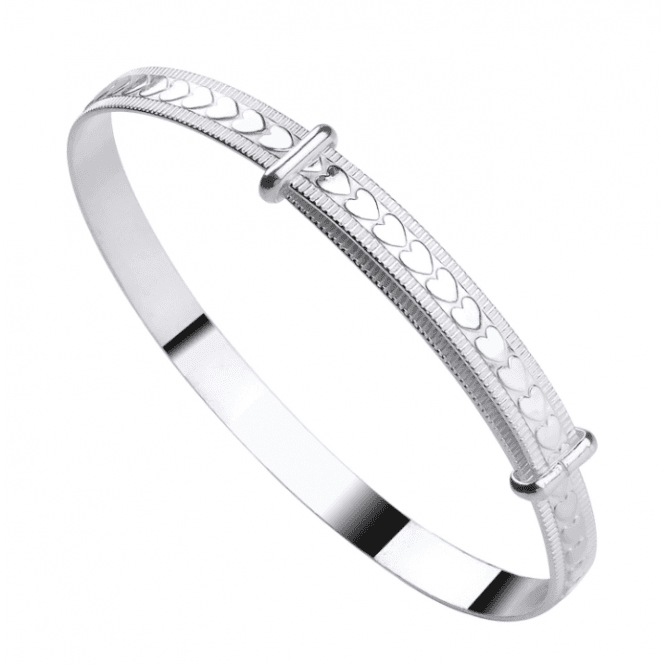 Eternity Sterling Silver Baby Expanding Heart Pattern Bangle