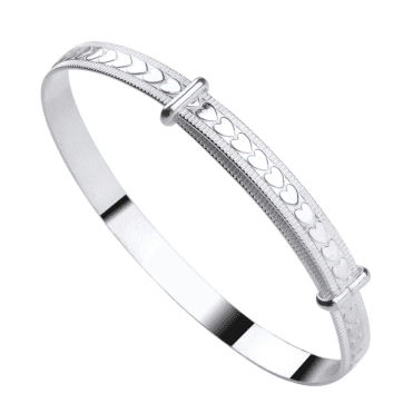 Sterling Silver Baby Expanding Heart Pattern Bangle