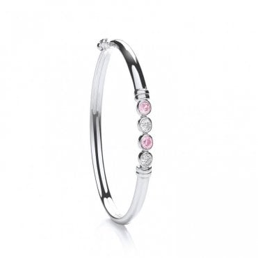 Sterling Silver Baby/Kids Pink/Cubic Zirconia Bangle
