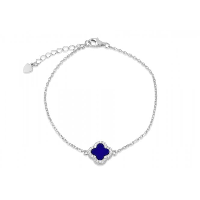 Eternity Sterling Silver Blue Lazurite & Cubic Zirconia Clover Bracelet