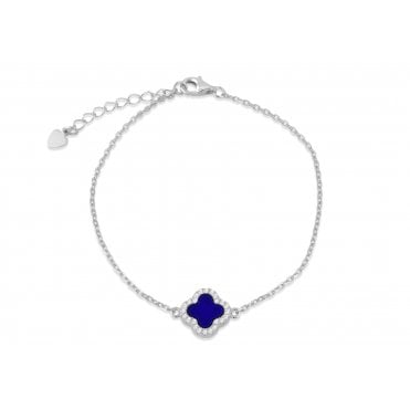 Sterling Silver Blue Lazurite & Cubic Zirconia Clover Bracelet