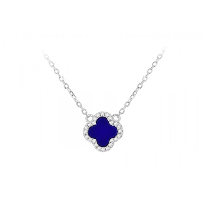 Eternity Sterling Silver Blue Lazurite & Cubic Zirconia Clover Necklace