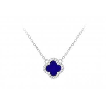 Sterling Silver Blue Lazurite & Cubic Zirconia Clover Necklace