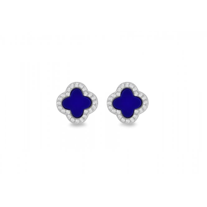 Eternity Sterling Silver Blue Lazurite & Cubic Zirconia Clover Stud Earrings