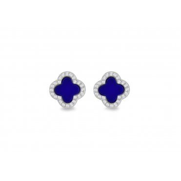 Sterling Silver Blue Lazurite & Cubic Zirconia Clover Stud Earrings