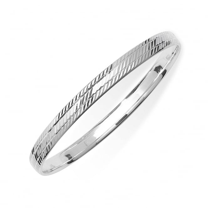 Eternity Sterling Silver Broad Diamond Cut Patterned Bangle