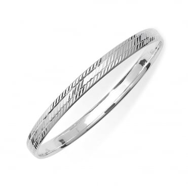 Sterling Silver Broad Diamond Cut Patterned Bangle