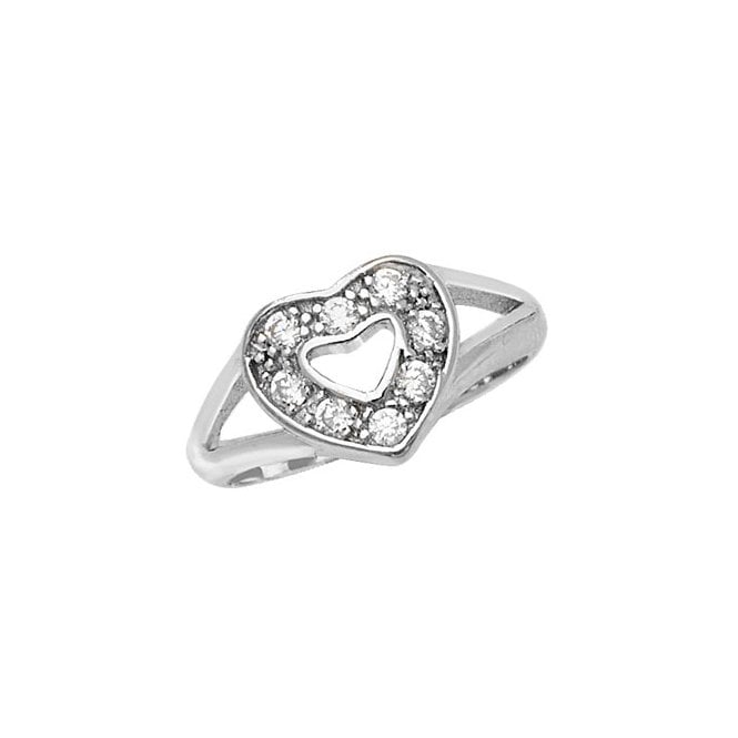 Eternity Sterling Silver Childrens Cubic Zirconia Open Heart Ring Size F