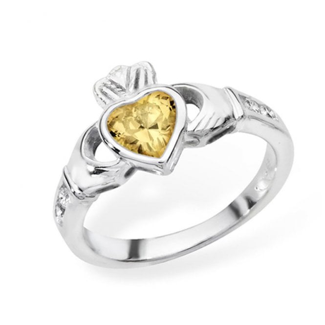 Eternity Sterling Silver Citrine November Claddagh Ring Size O